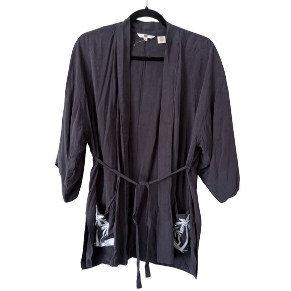Levi's Sweaters - NWOT Levi's Gray Embroidered Tropical Palm Tree Kimono Robe Jacket Top - Small
